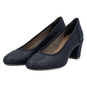 Pantofi dama albastru casual piele ecologica perforati cu toc Rieker 41057-14-Albastru