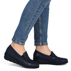 Pantofi dama albastru casual piele naturala cu platforma Rieker L5356-14-Albastru