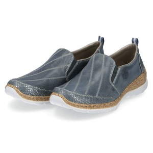 Pantofi dama albastru casual piele naturala cu talpa joasa Rieker N4274-12-Albastru