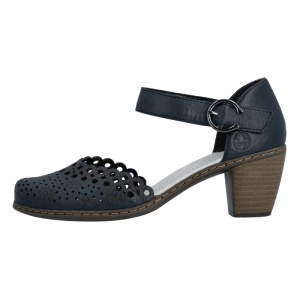 Pantofi dama, albastru, casual, piele naturala, perforati, cu toc, Rieker 40902-14-Albastru