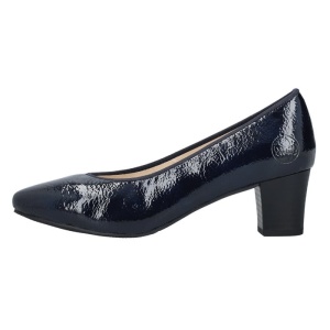 Pantofi dama, albastru, elegant, piele ecologica lacuita, cu toc, Rieker 44650-14-Albastru