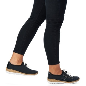 Pantofi dama albastru inchis casual piele ecologica cu talpa joasa Rieker N4263-14-Albastru-Inchis