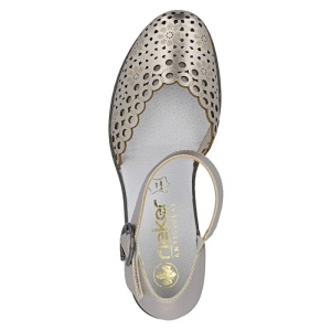 Pantofi dama auriu casual piele naturala perforati cu toc Rieker 40902-90-Auriu