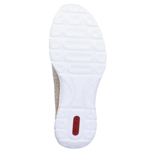 Pantofi dama bej casual piele ecologica perforati cu talpa joasa Rieker N42P6-62-Bej