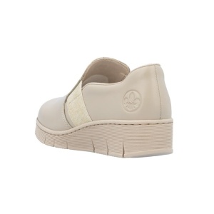 Pantofi dama bej casual piele naturala cu talpa joasa Rieker 53784-60-Bej