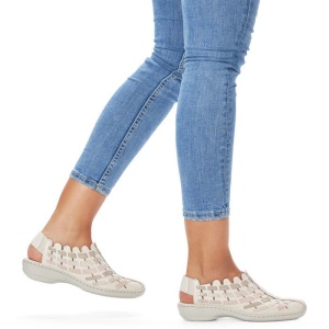 Pantofi dama bej casual piele naturala perforati cu talpa joasa Rieker 413V8-60-Bej