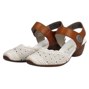 Pantofi dama bej casual piele naturala perforati cu toc Rieker 43703-60-Bej