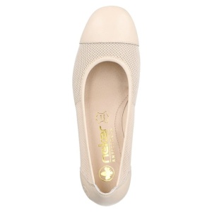 Pantofi dama bej elegant piele naturala perforati cu toc Rieker 45065-80-Bej