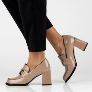 Pantofi dama bej eleganti piele naturala lacuita cu toc Filippo DP4901-24-BE-Bej
