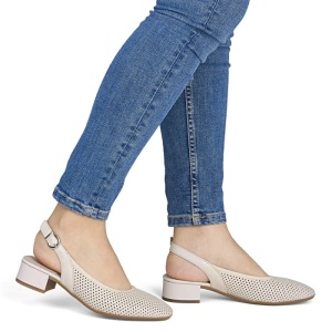 Pantofi dama bej eleganti piele naturala perforati cu toc Rieker 43458-60-Bej