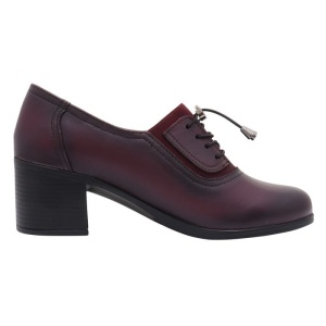 Pantofi dama bordo casual piele naturala cu toc Nicolis 124494-Bordo