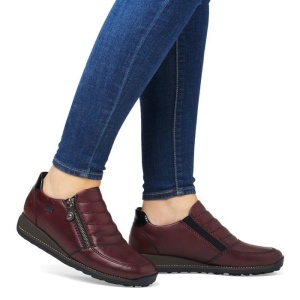 Pantofi dama bordo casual piele naturala impermeabili cu talpa joasa Rieker 44268-35-Bordo