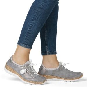 Pantofi dama gri casual piele ecologica cu talpa joasa Rieker N4263-40-Gri