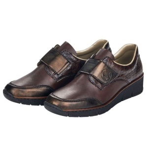 Pantofi dama maro casual piele naturala si piele ecologica cu talpa joasa Rieker 53750-25-Maro