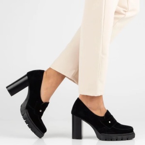 Pantofi dama negru casual piele intoarsa cu toc Filippo DP4671-24-BK-Negru
