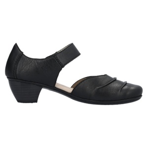 Pantofi dama negru casual piele naturala cu toc Rieker 41792-00-Negru