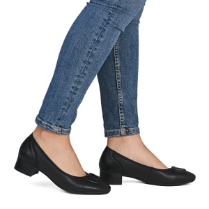 Pantofi dama negru casual piele naturala cu toc Rieker 43453-00-Negru