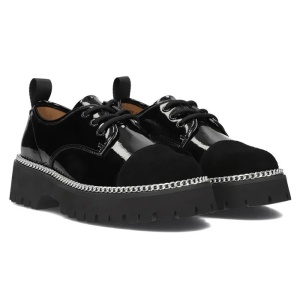 Pantofi dama negru casual piele naturala lacuita cu platforma lant decorativ Filippo DP4581-23-BK-Negru