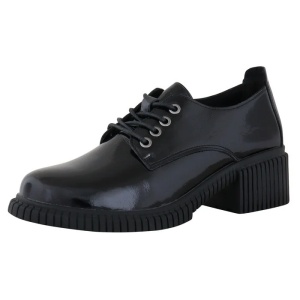 Pantofi dama negru casual piele naturala lacuita cu toc Pass Collection J8B21601-01-L-Negru
