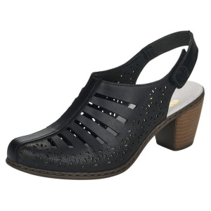 Pantofi dama negru casual piele naturala perforati cu toc Rieker 40959-00-Negru