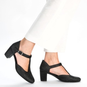 Pantofi dama negru elegant piele ecologica cu toc Rieker 41087-00-Negru