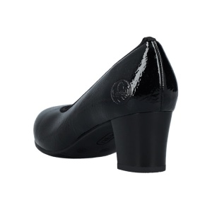 Pantofi dama negru elegant piele ecologica lacuita cu toc Rieker 44650-02-Negru