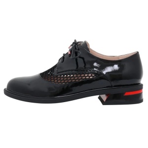 Pantofi dama, negru, eleganti, piele naturala lacuita, perforati, cu toc, Epica D02022SS0722018-01-L-Negru