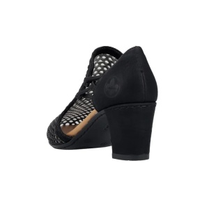 Pantofi dama negru eleganti textil cu toc Rieker 41052-00-Negru