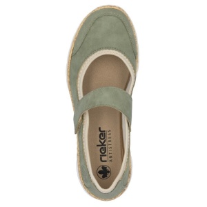 Pantofi dama verde casual piele ecologica si textil cu talpa joasa Rieker N42B0-52-Verde