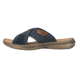 Papuci barbati, albastru inchis, casual, piele ecologica si textil, cu talpa joasa, Rieker 21491-14-Albastru-Inchis