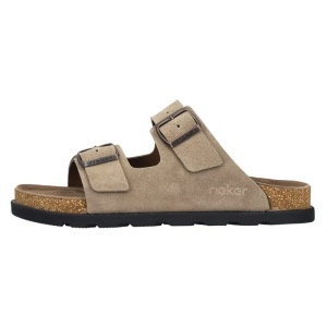 Papuci barbati, bej, casual, piele intoarsa, cu talpa groasa, Rieker 21190-27-Bej