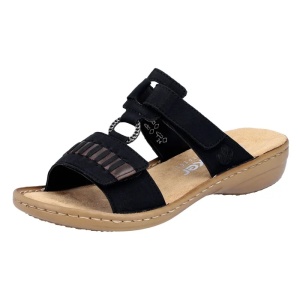 Papuci dama negru casual piele ecologica cu talpa joasa Rieker 60881-00-Negru