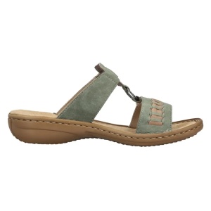 Papuci dama verde casual piele ecologica cu talpa joasa Rieker 60881-52-Verde