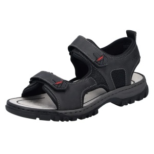 Sandale barbati negru sport piele ecologica cu talpa joasa Rieker 25055-00-Negru