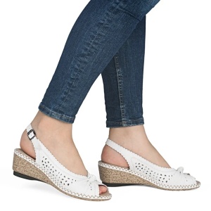 Sandale dama alb casual piele naturala perforate cu platforma Rieker 66176-81-Alb