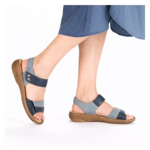 Sandale dama albastru casual din piele ecologica cu talpa joasa si inchidere velcro Rieker V2860-14-Albastru