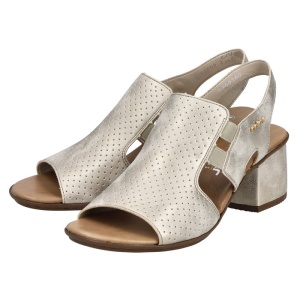 Sandale dama auriu elegante piele ecologica perforate cu toc Rieker 64665-60-Auriu