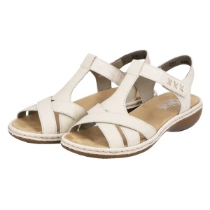 Sandale dama bej casual piele naturala cu talpa joasa Rieker 65919-60-Bej