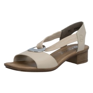 Sandale dama bej casual piele naturala cu toc Rieker 62662-62-Bej