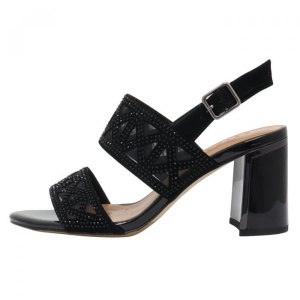 Sandale dama, negru, elegante, din piele intoarsa si piele naturala, cu toc, Epica JIJI20028C-01-I-Negru