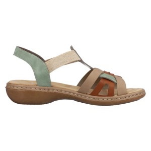 Sandale dama verde casual piele ecologica cu talpa joasa Rieker 65918-52-Verde