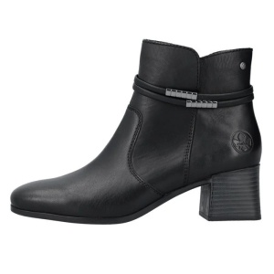 Botine dama, negru, casual, piele ecologica, cu toc, Rieker 70973-00-Negru