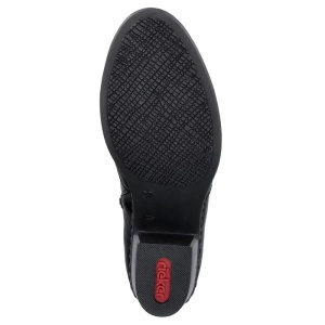 Botine dama negru casual piele ecologica cu toc Rieker 75556-00-Negru