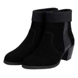 Botine dama negru casual piele intoarsa cu toc Rieker Y2152-00-Negru