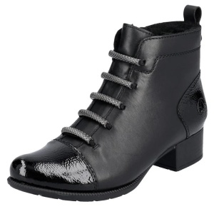 Botine dama negru casual piele naturala imblanite cu toc Rieker 78655-00-Negru