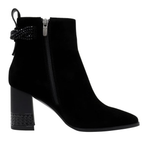 Botine dama negru elegante piele intoarsa aplicatii cu margele cu toc Epica K3K350050-01-I-Negru