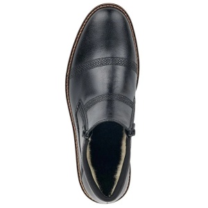 Cizme barbati negru casual piele naturala imblanite scurte cu toc Rieker 15381-00-Negru