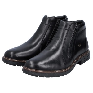 Cizme barbati negru casual piele naturala impermeabile imblanite scurte cu toc Rieker 33160-00-Negru
