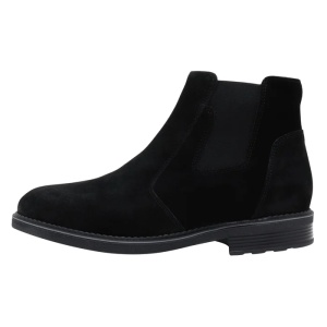Cizme barbati, negru, elegante, piele intoarsa, scurte, cu toc, Nicolis 45802-Negru