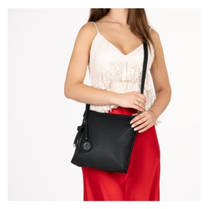 Geanta dama negru casual piele ecologica crossbody si de umar cu bareta reglabila Rieker H1073-00-Negru